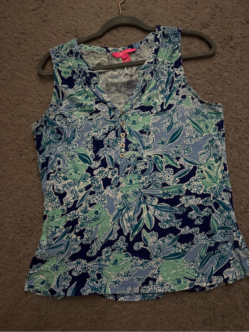 Lilly Pulitzer Essie sleeveless tank top navy and green Koalafications print